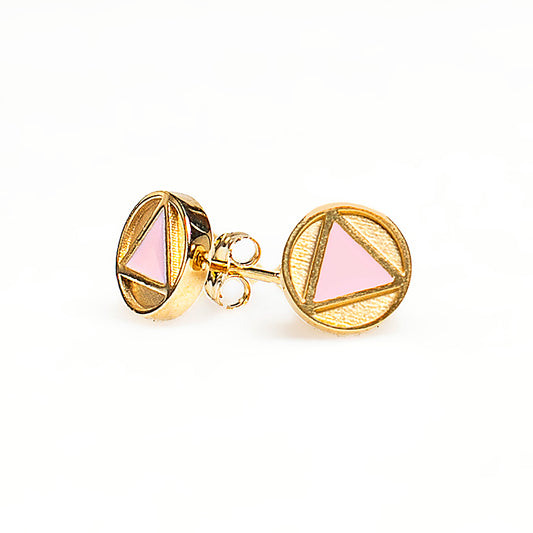 African Sky Gold Ear Studs with a Pink Enamel Polygon